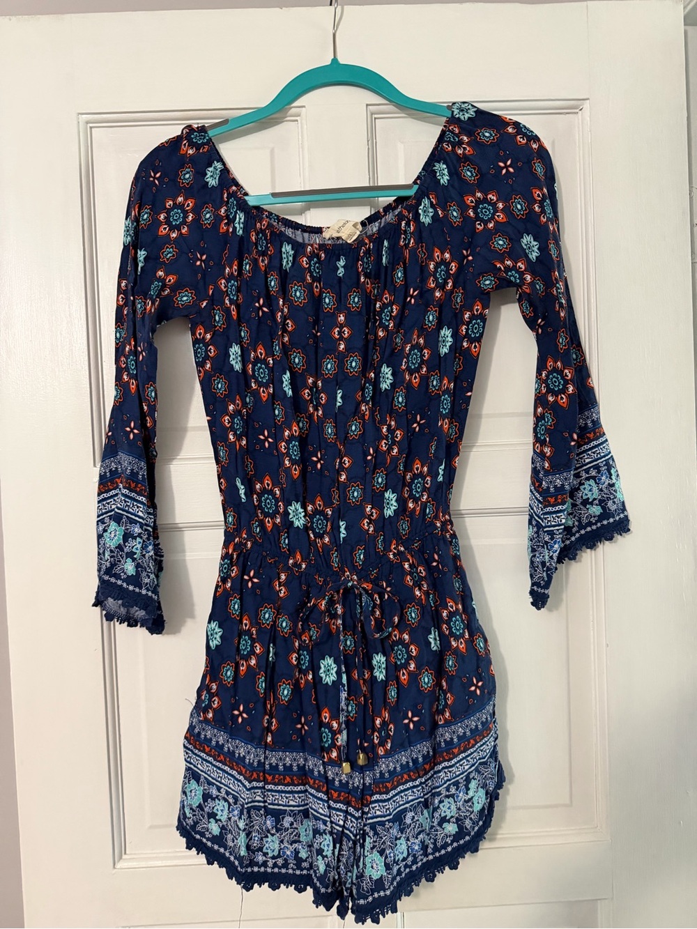 Navy Blue Floral Boho Romper